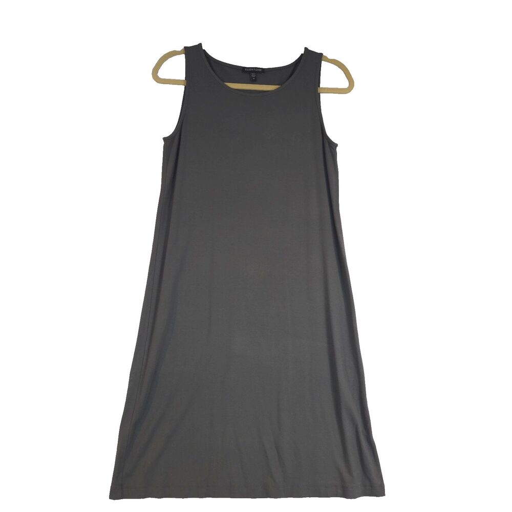Eileen Fisher Sleeveless Jersey Knit Midi Dress XS Gray Minimalist Travel